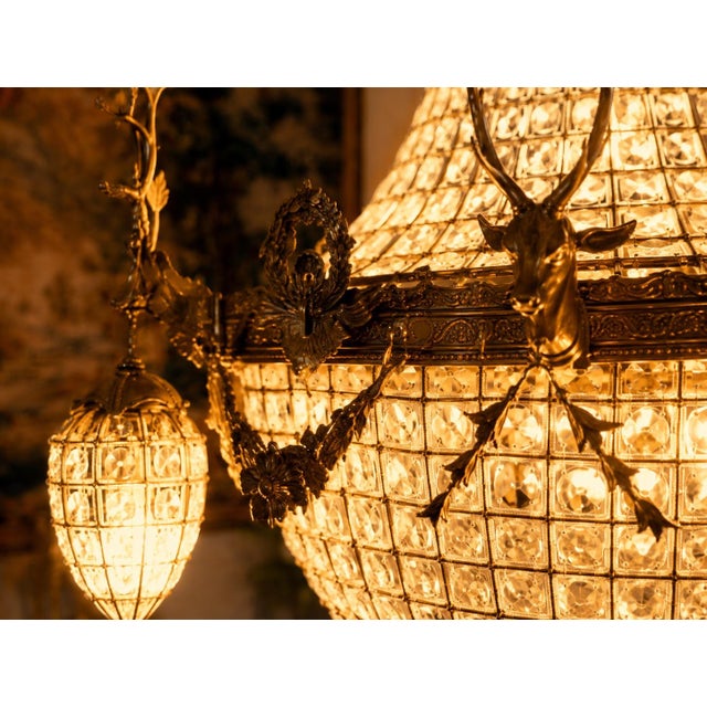 Late 20th Century French Louis XVI Gold Deer Chandeliers - Pair For Sale - Image 9 of 18