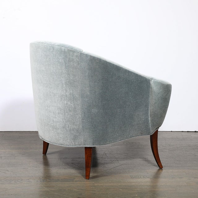 Art Deco Scroll Form Lounge Chair W/ Walnut Supports & Powder-Blue Velvet Mohair For Sale - Image 10 of 13