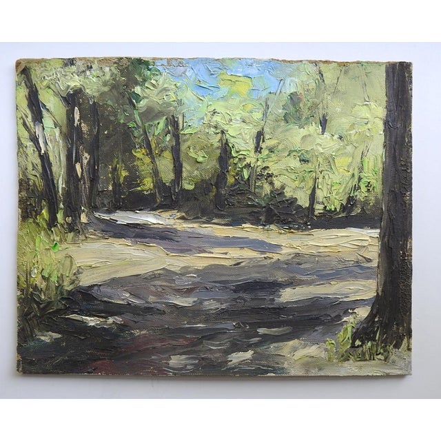 Rustic Mid 20th Century Impressionist Forest Landscape Painting For Sale - Image 3 of 3