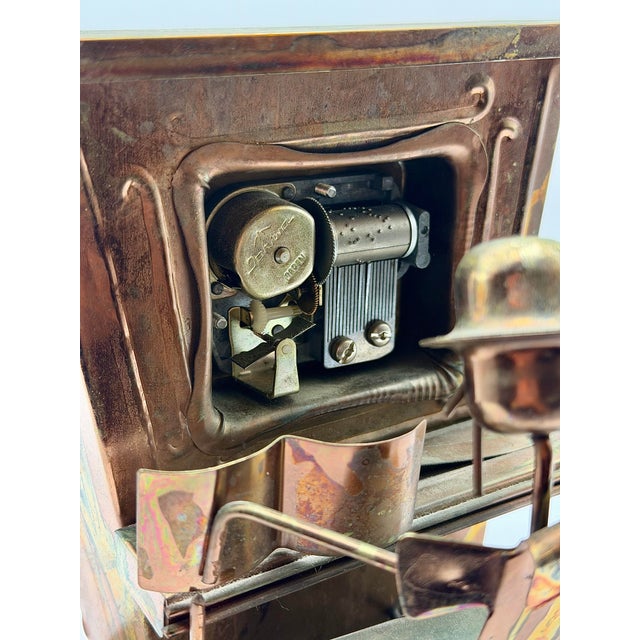Vintage Sanyo Music Box Copper Piano Player Sculpture Wind Up Music Box For Sale In Philadelphia - Image 6 of 6