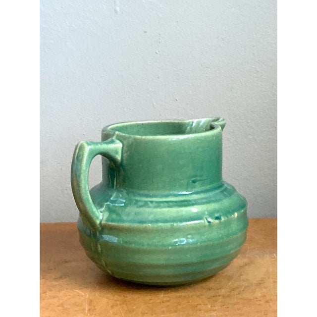 Mid 20th Century Vintage Green Glazed Ceramic Pitcher For Sale - Image 5 of 12