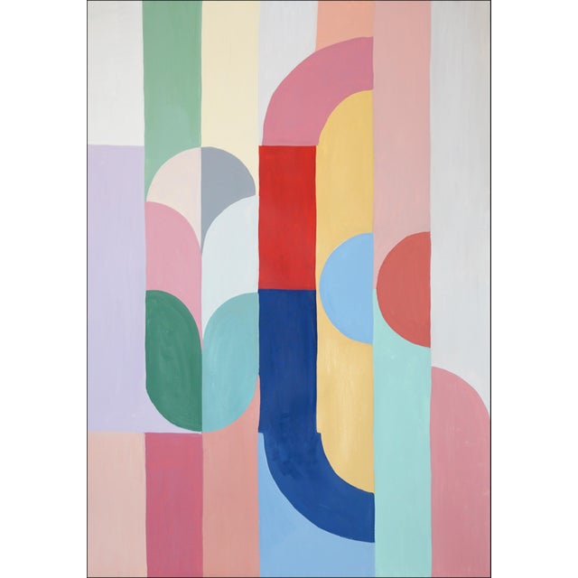2026, Art Deco Triptych, Original Painting, Vivid Tones Triptych, Geometric Bauhaus Patterns on Watercolor Paper by Natalia Roman For Sale - Image 4 of 11