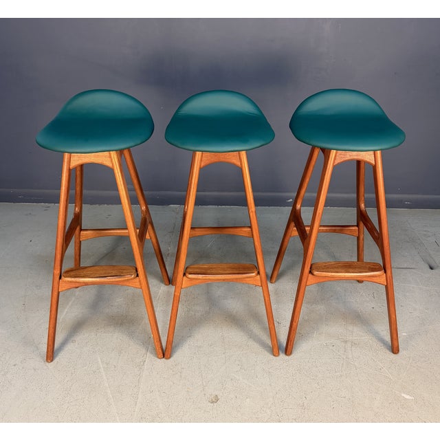 Erik Buch Trio of Model Od-61 Bar Stools by Erik Buch for o.d. Mobler, Denmark, C. 1960's For Sale - Image 4 of 11