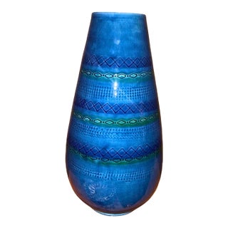 1960s Bitossi Rimini Blue Aldo Londi XL Pottery Vase Raymor 15” Ceramiche Todinate For Sale