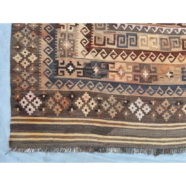 Antique Afghan Hand-Woven Kilim Rug | Tribal Ghelmori Flatweave Wool Carpet in Earthy Brown, For Sale - Image 12 of 12