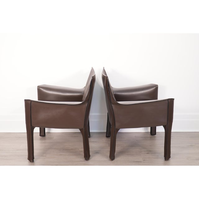 Brown Leather Mario Bellini for Cassina Cab 414 Lounge Chairs Italy For Sale - Image 6 of 10