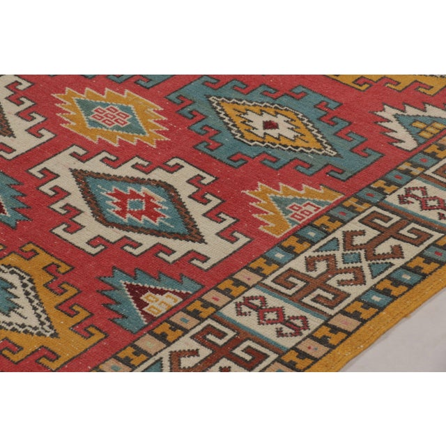 Tribal Vintage Oushak Rug in Red With Bold, Colorful Geometric Patterns - Rug & Kilim For Sale - Image 3 of 8