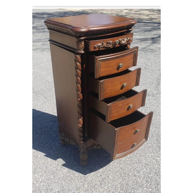 Brown 20th Georgian Style Carved and Parcel Gilt Mahogany Five-Drawer Jewelry Armoire For Sale - Image 8 of 11