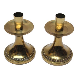 Vintage Patinated Brass Candlesticks For Sale