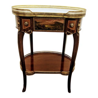 Antique French Semi Oval Marble Top Side Table Made in Spain For Sale