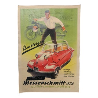Art Deco Messerschmitt Automobile Advertising Poster, 1930s For Sale