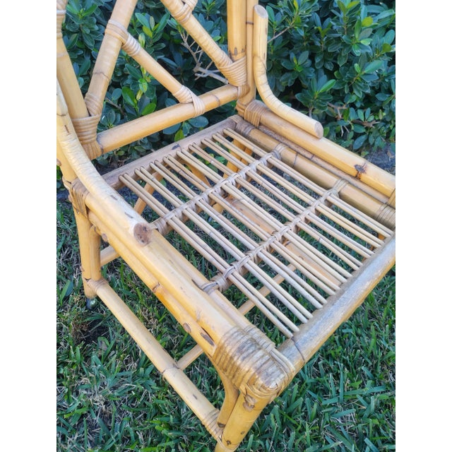 1970s Vintage Chinese Chippendale Bamboo Regency Side Desk Chair With Castor Wheels For Sale - Image 5 of 7