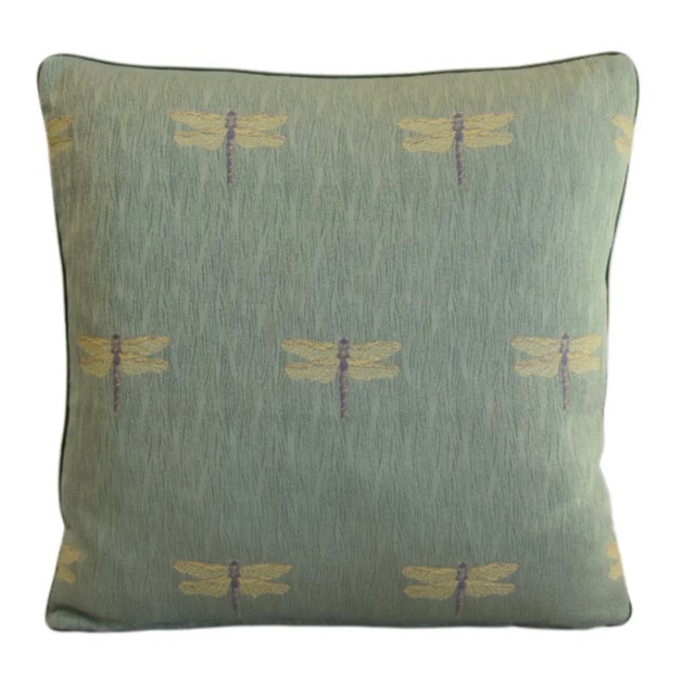 Custom-tailored pillow by Mike Seratt of The Prized Pig, in a designer's luxurious embroidered dragonfly fabric by Duralee...