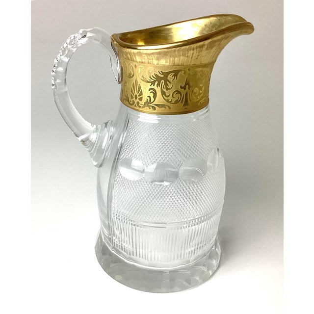 Hollywood Regency 1960s Moser Cut Glass Water Pitcher With Gold Trim For Sale - Image 3 of 10