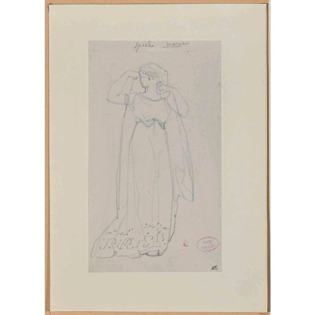 Eugène Giraud, Woman, Original Drawing on Paper, Late 19th-Century For Sale