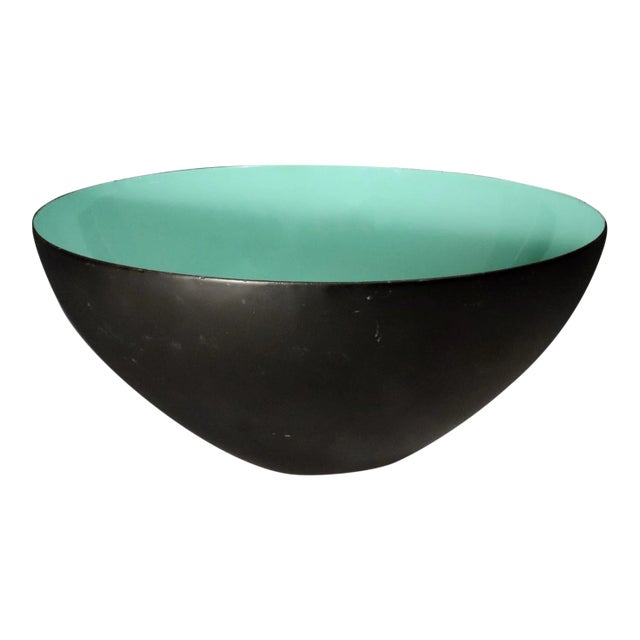 Modernist Krenit Black and Aqua Green Enamel Bowl by Herbert Krenchel for Torben Ørskov & Co. For Sale