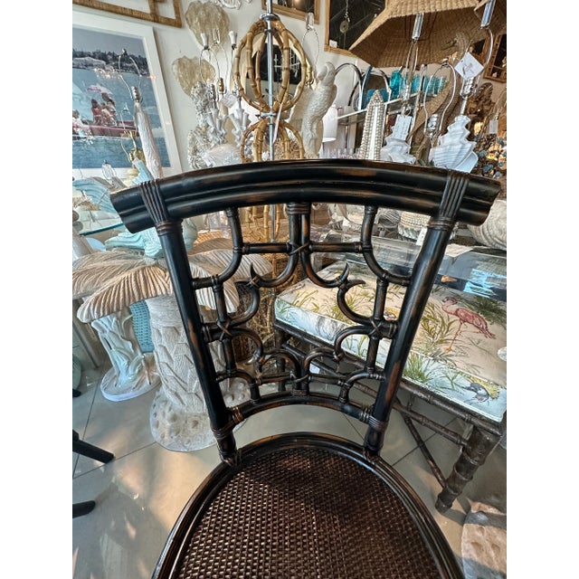 Set 4 Vintage Woven Rattan Chippendale Fretwork Fret Side Dining Chairs For Sale In West Palm - Image 6 of 12