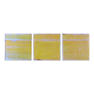 Rebecca Koury "Moving Through the Horizon" Chartreuse Green Triptych Contemporary Abstract Painting, Acrylic on Canvas/Panel, Carmel California Art For Sale