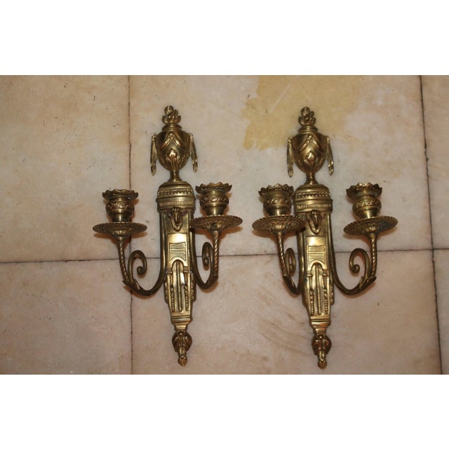 19thc French Louis XVI Neoclassic Marked Bronze Wall Sconces a - Pair For Sale - Image 13 of 13