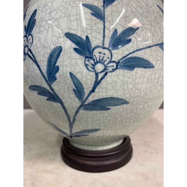 Chinese Late 20th Century Large Vase Crackle Glaze Hand Painted Pottery Lamp For Sale - Image 3 of 10