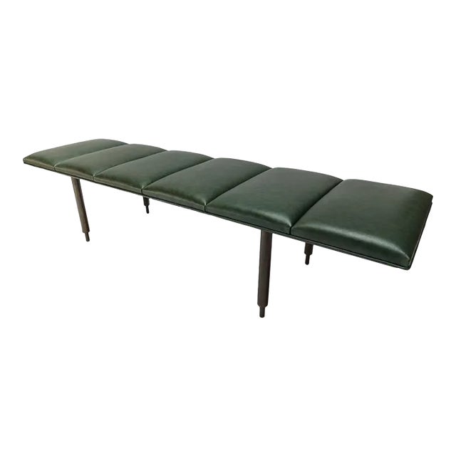 Custom “Milano” Metal Bench With Green Leather Seat For Sale