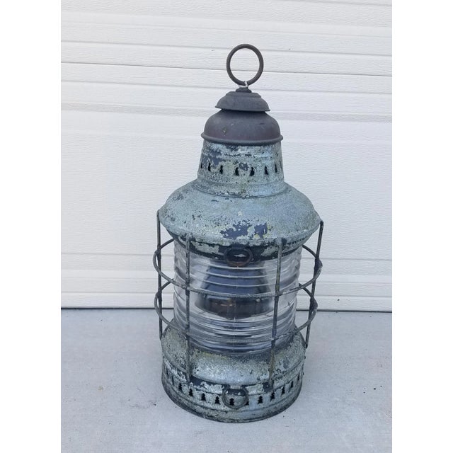 Vintage Perko Galvanized Steel USS Missouri Lantern Anchor Light with Clear Lens For Sale - Image 9 of 13