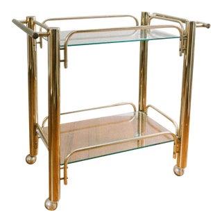 Vintage Chunky Brass & Glass Bar Cart For Sale