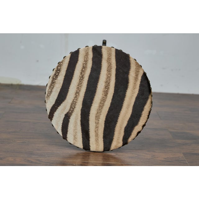 English Ebonized Barley Twist Pedestal Table with Zebra Hide and Gilt Detailing For Sale - Image 12 of 12