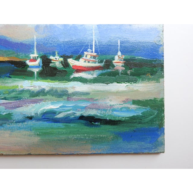 Mid 20th Century Fishing Harbor Painting For Sale - Image 4 of 7