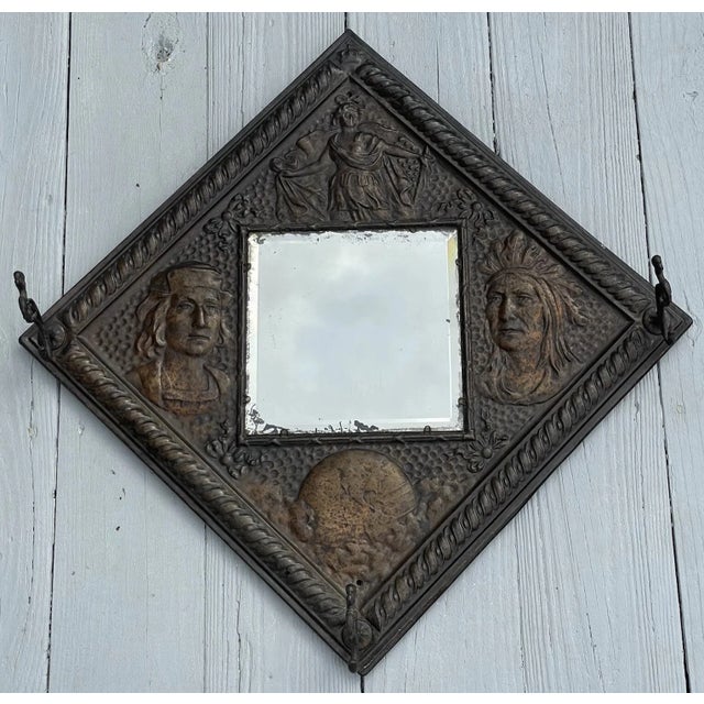 Victorian Rare Antique 19th C. Victorian Novelty Advertise Metal Mirror Regent MFG Chicago For Sale - Image 3 of 18