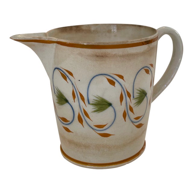 English Hand Painted Ceramic Small Pitcher Mid 19th Century For Sale