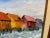 Vintage Nautical Harbor Fishing Shacks Oil Painting, Framed For Sale - Image 4 of 11