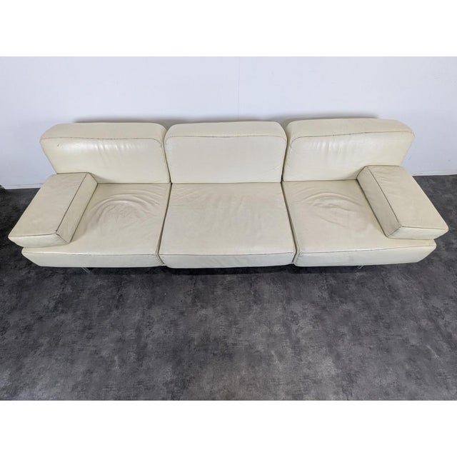 Four-Seater Sofa in Cream Leather For Sale - Image 4 of 8