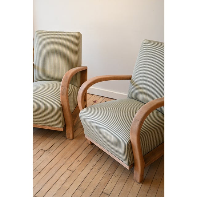 Wood Art Deco Armchair in Tatton Stripe, a Pair For Sale - Image 7 of 14