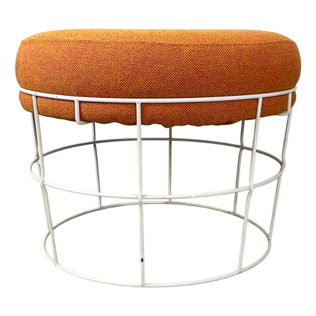 White Wire Stool with Orange Hallingdal Cover by Kvadrat, Germany, 1960s For Sale