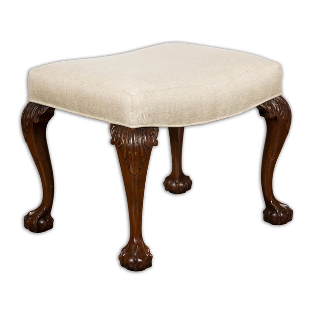 19th Century 19th Century English Mahogany Upholstered Stool with Cabriole Legs For Sale - Image 5 of 12