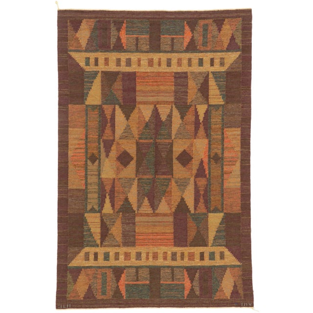 Mid 20th Century Inga-Mi Vannerus Rydgren Swedish Rollakan Rug, 05'02 X 08'00 For Sale - Image 12 of 12