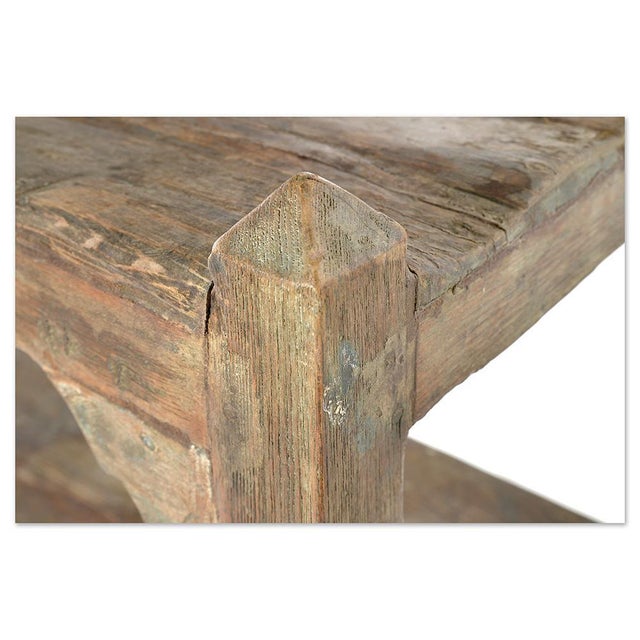3-Tier Patinated Solid Wood Shelf on Legs For Sale - Image 4 of 7