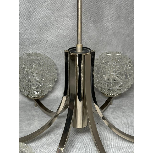 Chrome Chandelier with Pressed Glass Shades from Fischer Leuchten, Germany, 1970s For Sale - Image 10 of 15
