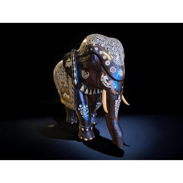 Gold Large Indian Wood Carved Elephant, 1900s For Sale - Image 8 of 18