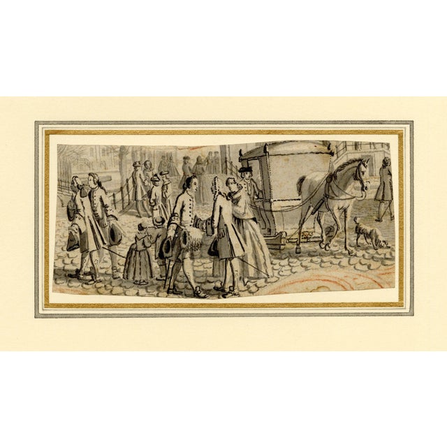 After Reinier Vinkeles, Amsterdam Street Scene with Horse Sleigh, 18th Century, Watercolor For Sale - Image 3 of 8