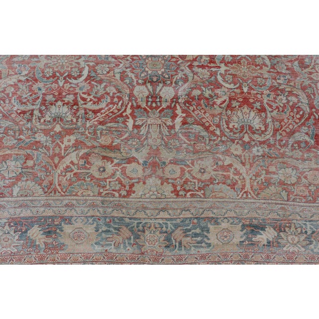 Textile Hand Knotted Antique Persian Sultanabad Rug Faded Red and Blue Colors 10'4 X 13'2 For Sale - Image 7 of 15