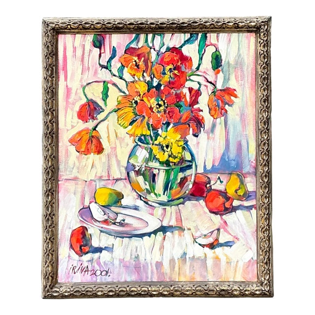 Vintage Original Oil on Canvas Floral Painting For Sale