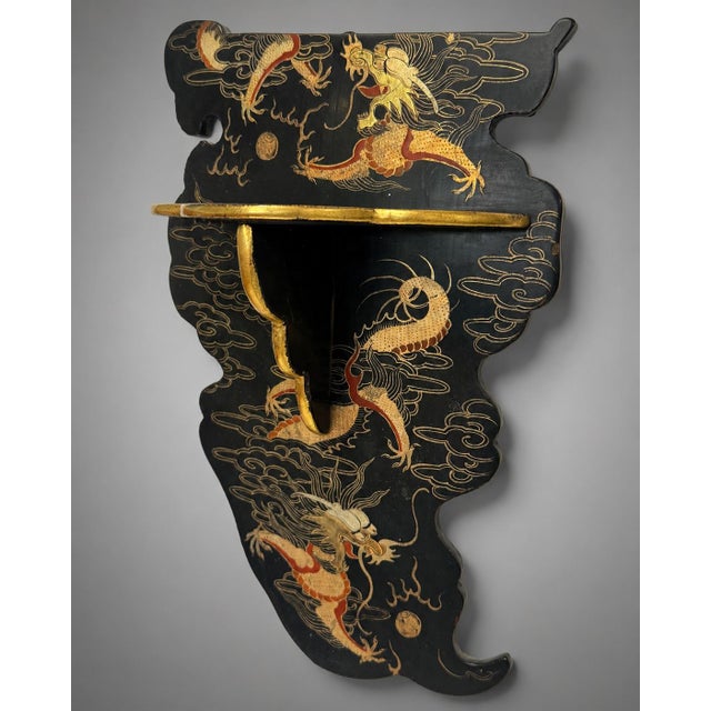 Black Pair of Japanese Meiji Period Dragon Lacquer Folding Wall Shelves For Sale - Image 8 of 9