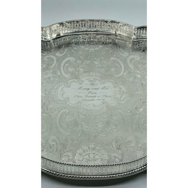 Large English Sheffield Silver Footed Gallery Tray - Engraved For Sale - Image 10 of 12