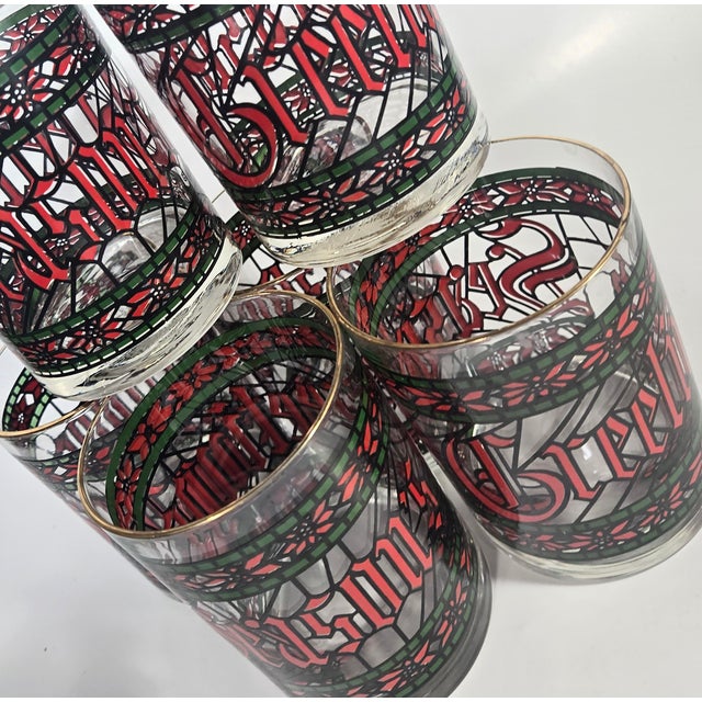 Vintage Season's Greetings Double Old Fashioned Glasses- Set of Six For Sale - Image 6 of 16