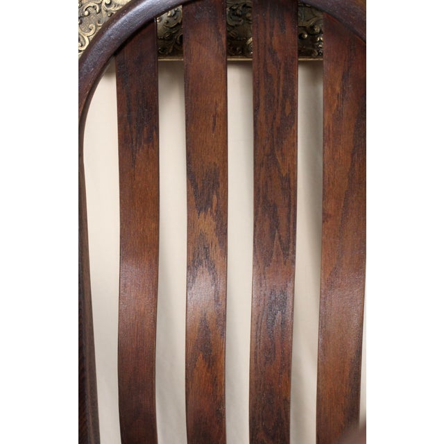 Set of 4 Oak Arched Dining Chairs With Blue Velvet Upholstered Seats For Sale - Image 9 of 16