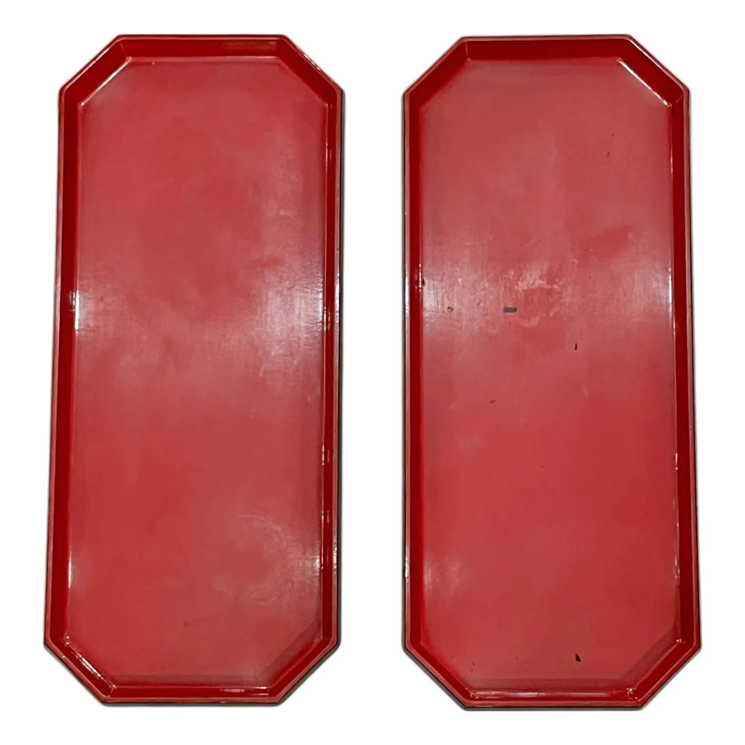 Pair Chinese Red Lacquer Rectangular Shape Trays | Chairish