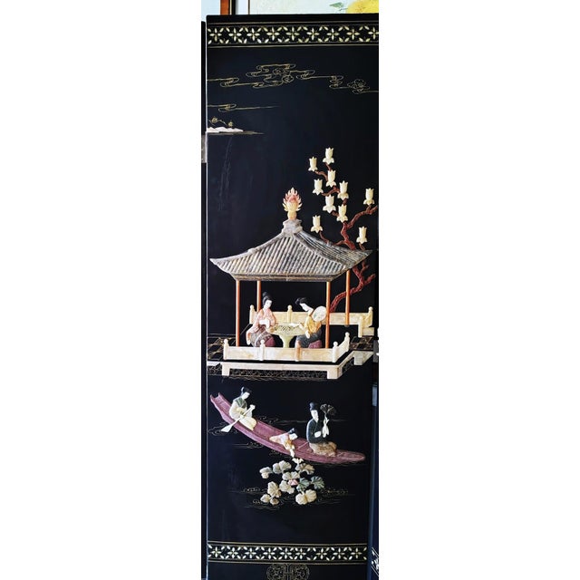 Mid 20th Century Chinese Export Six Panel Carved Soapstone Coromandel Screen For Sale In Los Angeles - Image 6 of 16