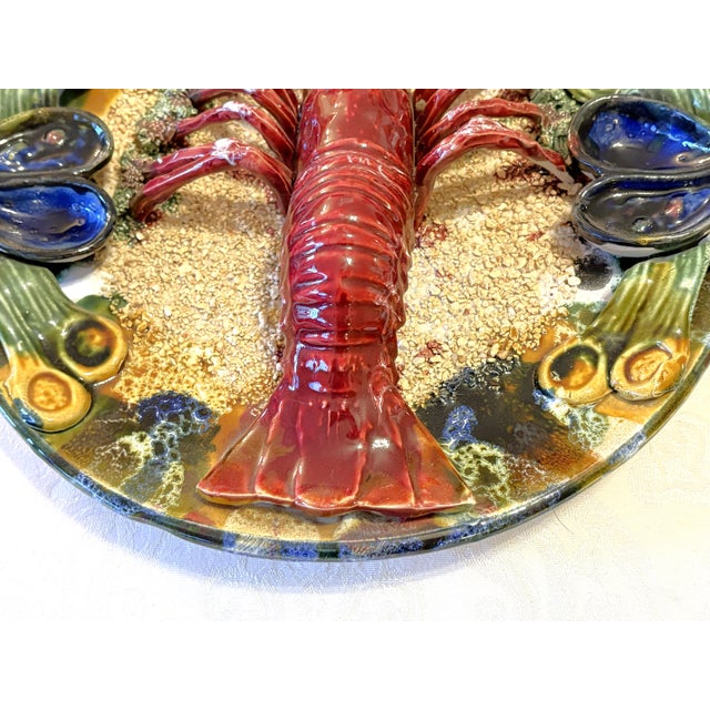 Vintage Majolica Bernard Palissy Style Decorative Ceramic Lobster Plate For Sale - Image 10 of 13